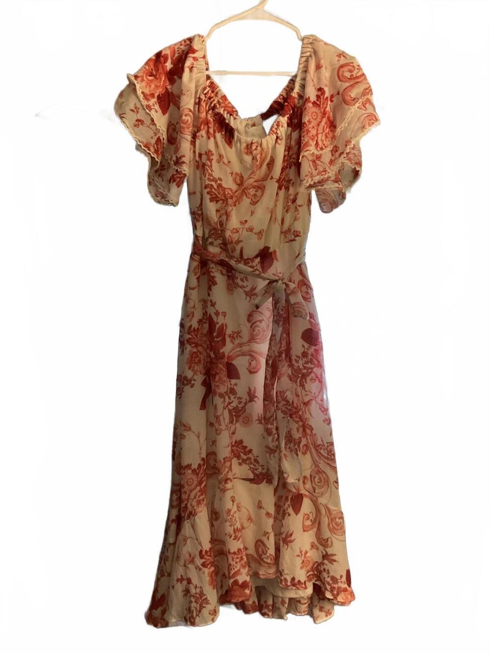 Gabby Skye White and Pink Floral Midi Dress with Ruffled Hem Size 10 - Picture 2 of 12
